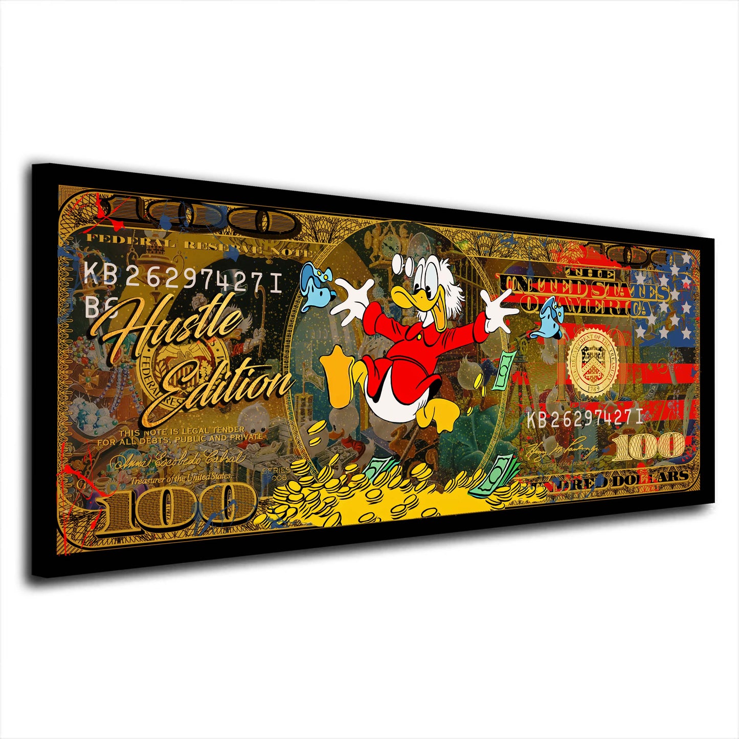 100 Dollar Comic Duck Pop Art USA, Motivation Wandbild Kunstwerk