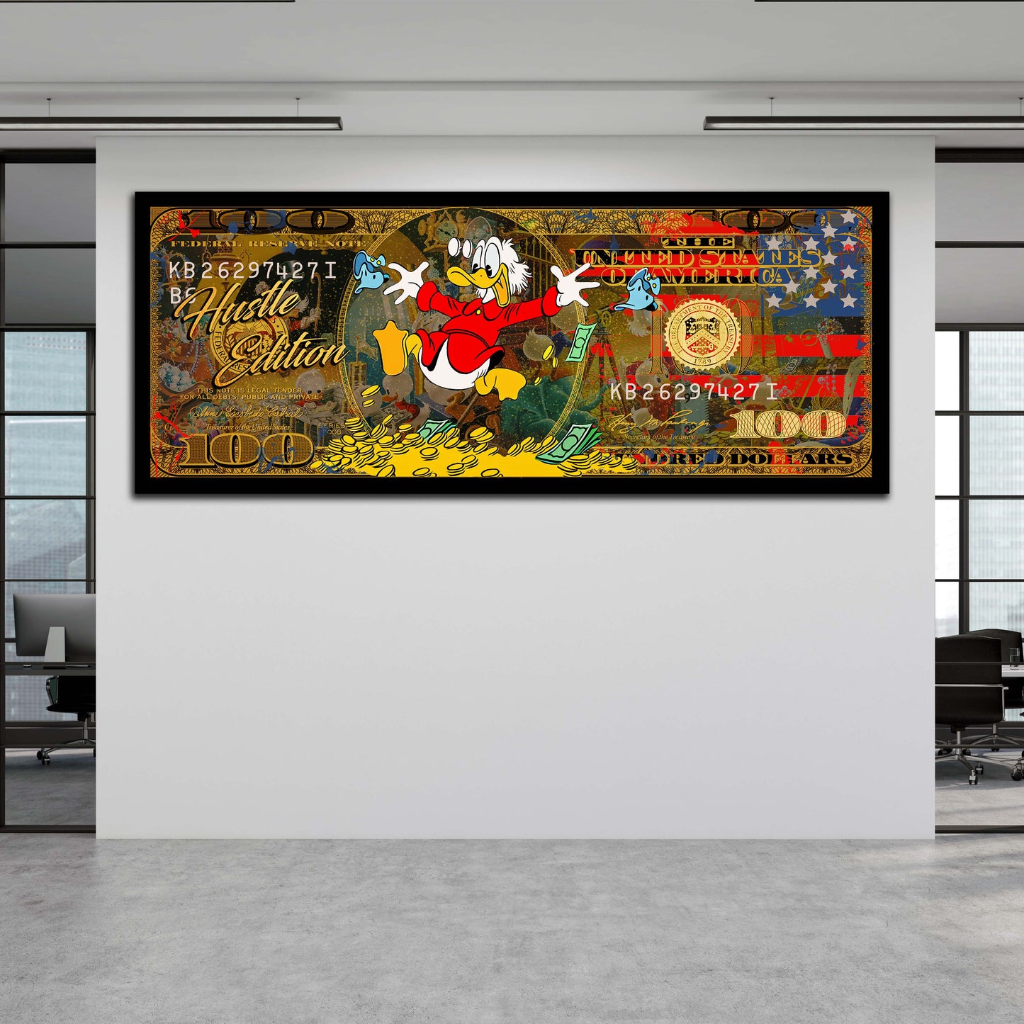 100 Dollar Comic Duck Pop Art USA, Motivation Wandbild Kunstwerk