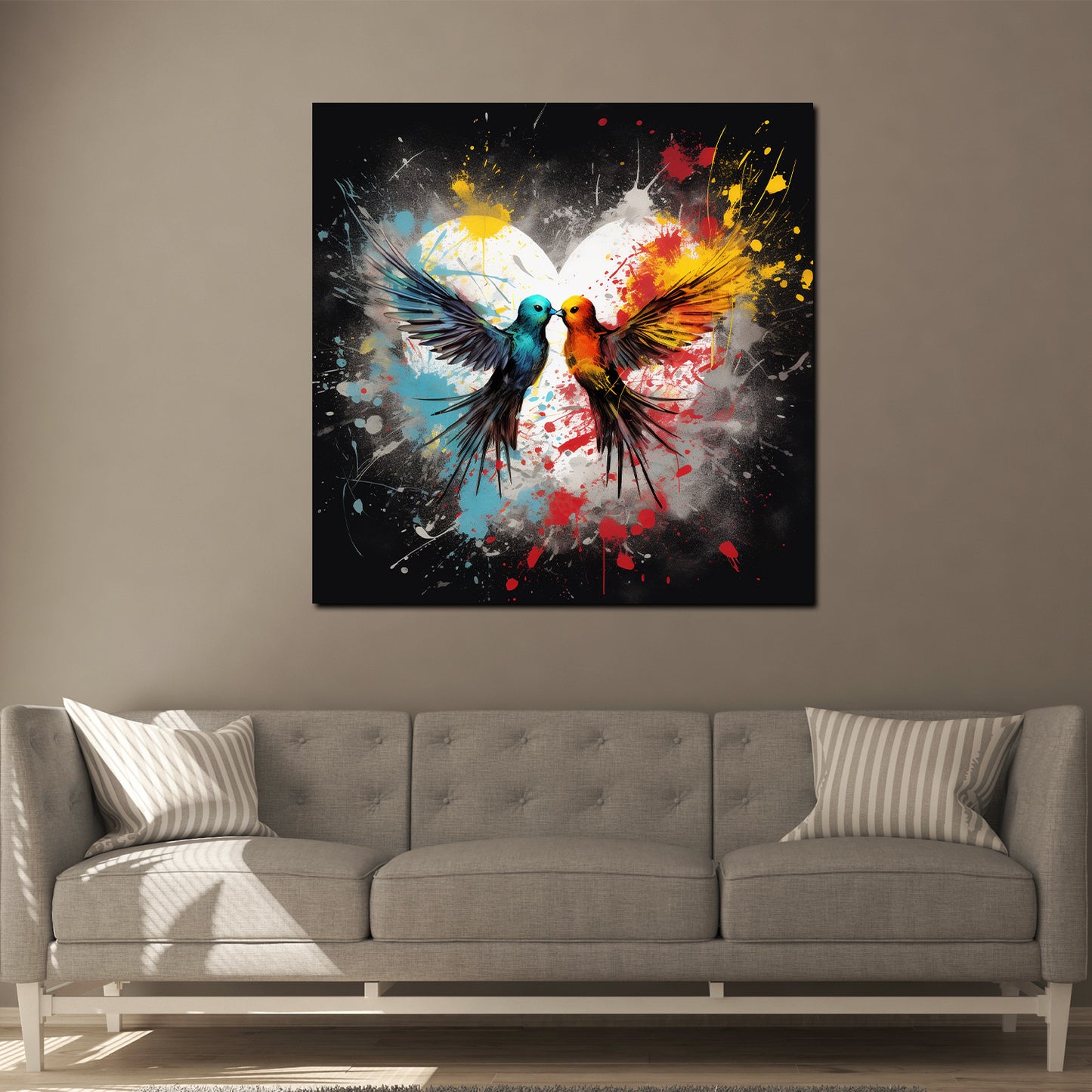 Pop Art 2 Vögel Herz Love Wandbild Kunstwerk