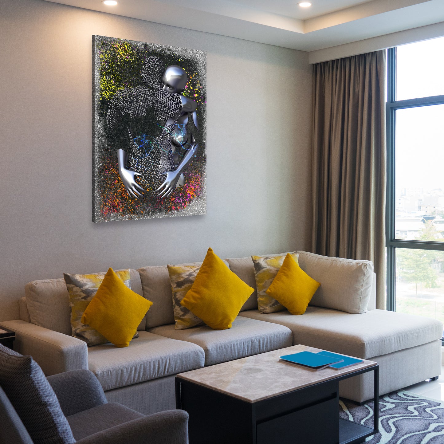 Abstract 2 Figuren Pop Art Colour Metallic Körperkunst Wandbild Kunstwerk