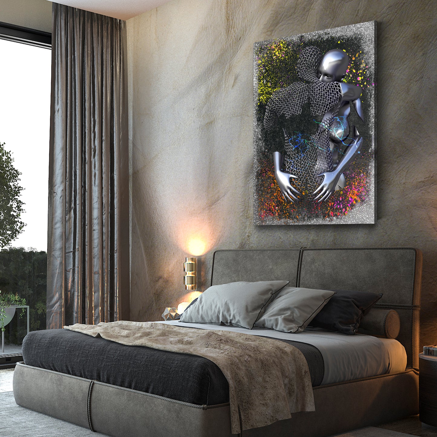 Abstract 2 Figuren Pop Art Colour Metallic Körperkunst Wandbild Kunstwerk