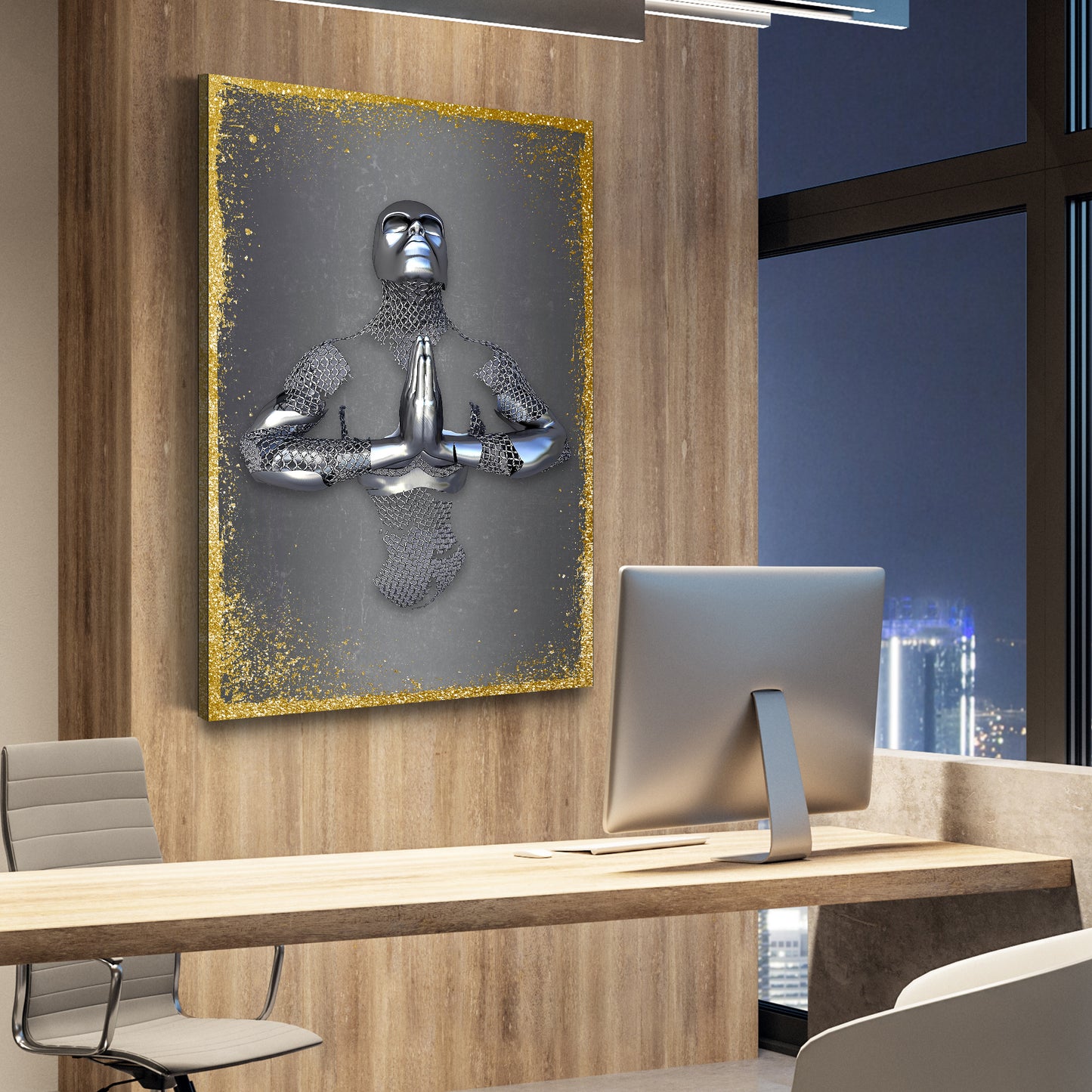 Abstract Metallfigur Praying Metallic Wandkunst Körper Wandbild Kunstwerk