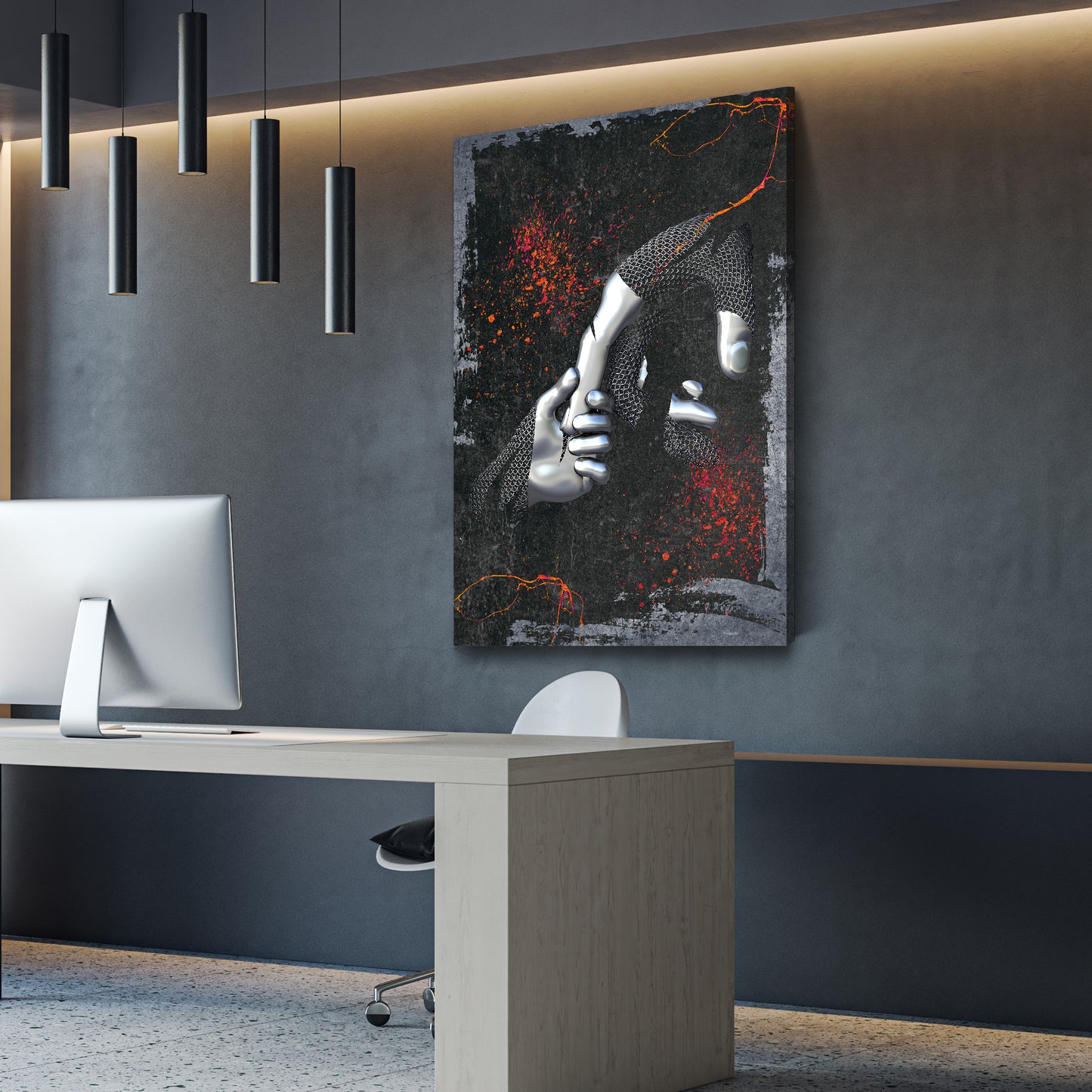 Abstract Metallhände Metallic Kunst Körper Colour Style Wandbild Kunstwerk