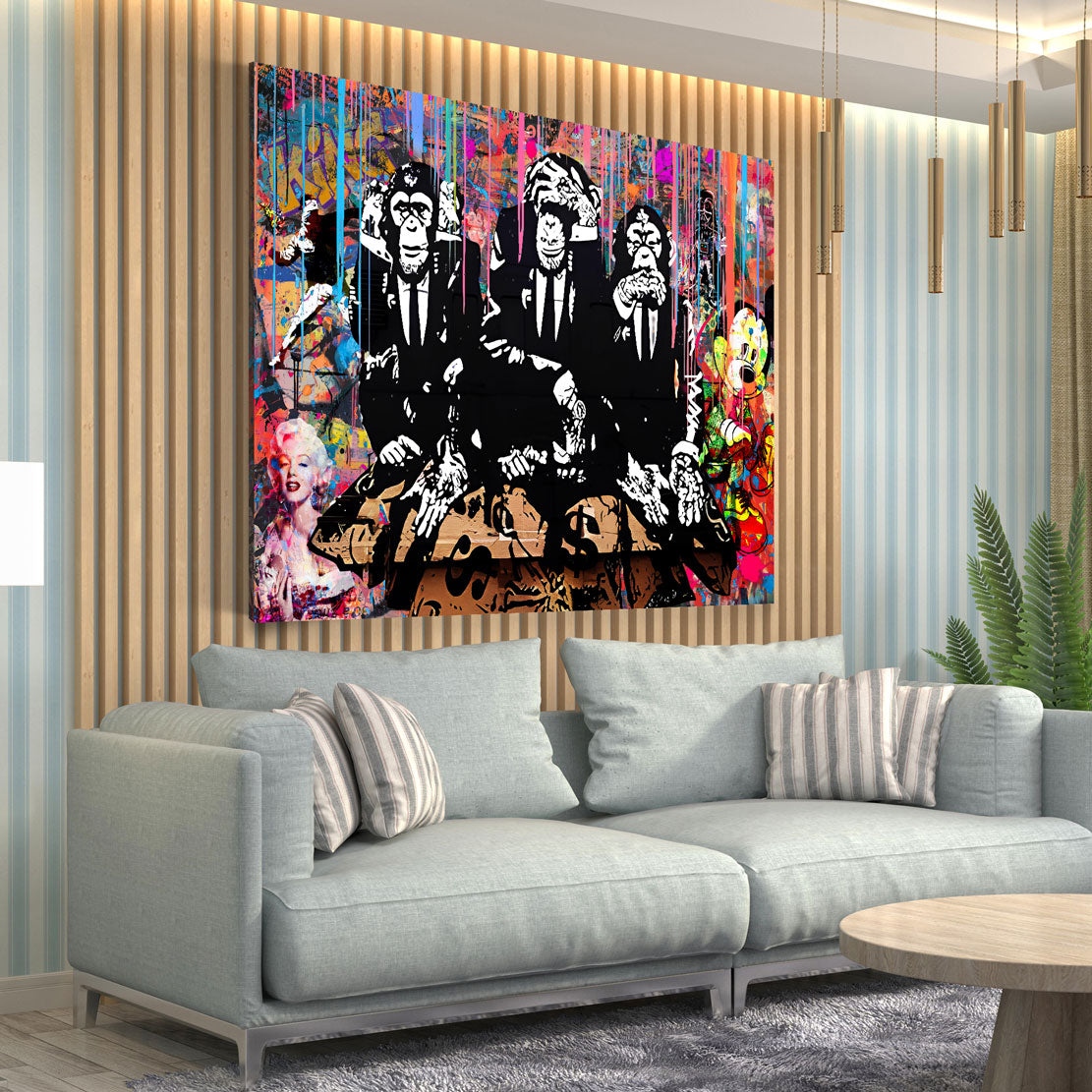 Pop Art Affen im Anzug Street Art und Akzenten Wandbild Kunstwerk