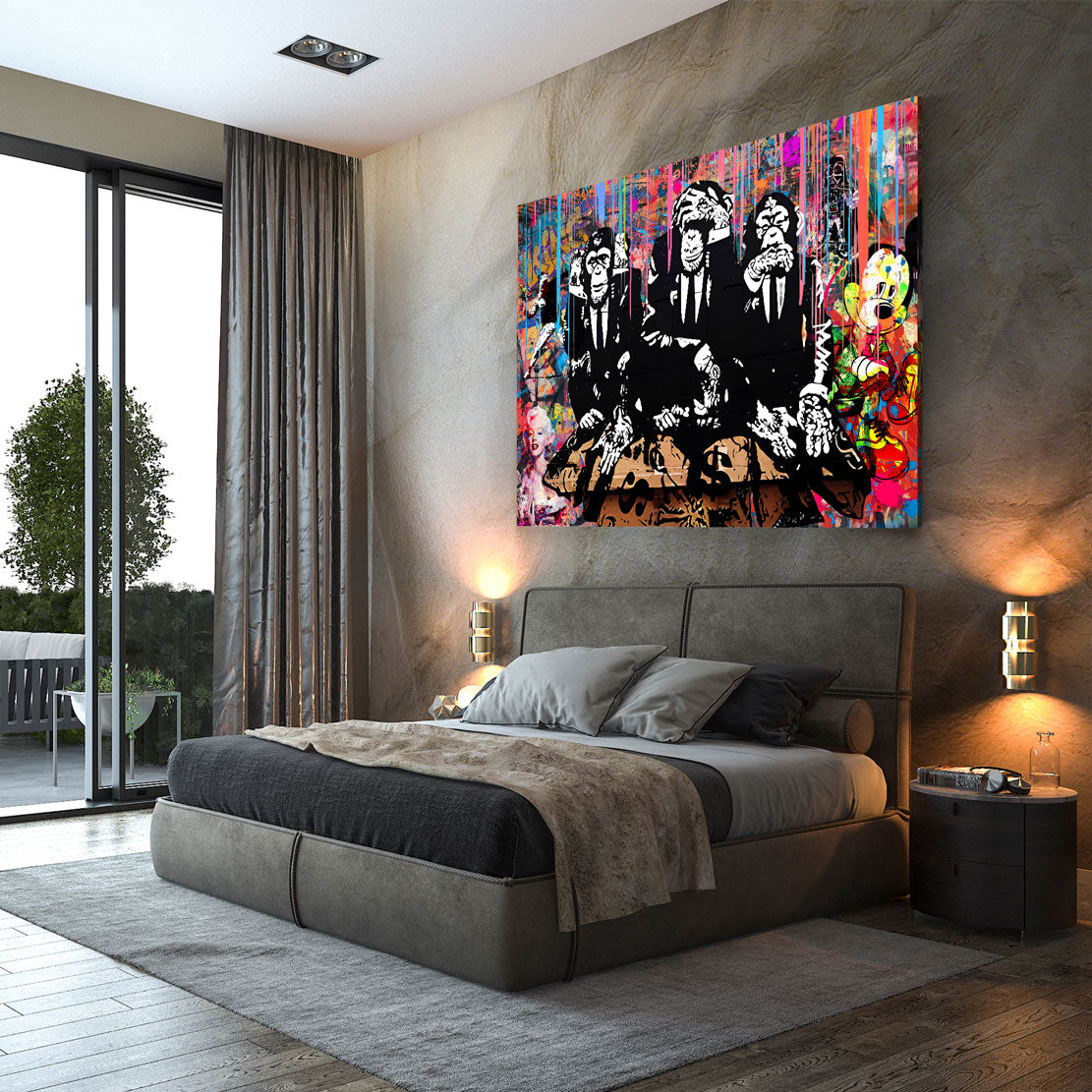 Pop Art Affen im Anzug Street Art und Akzenten Wandbild Kunstwerk