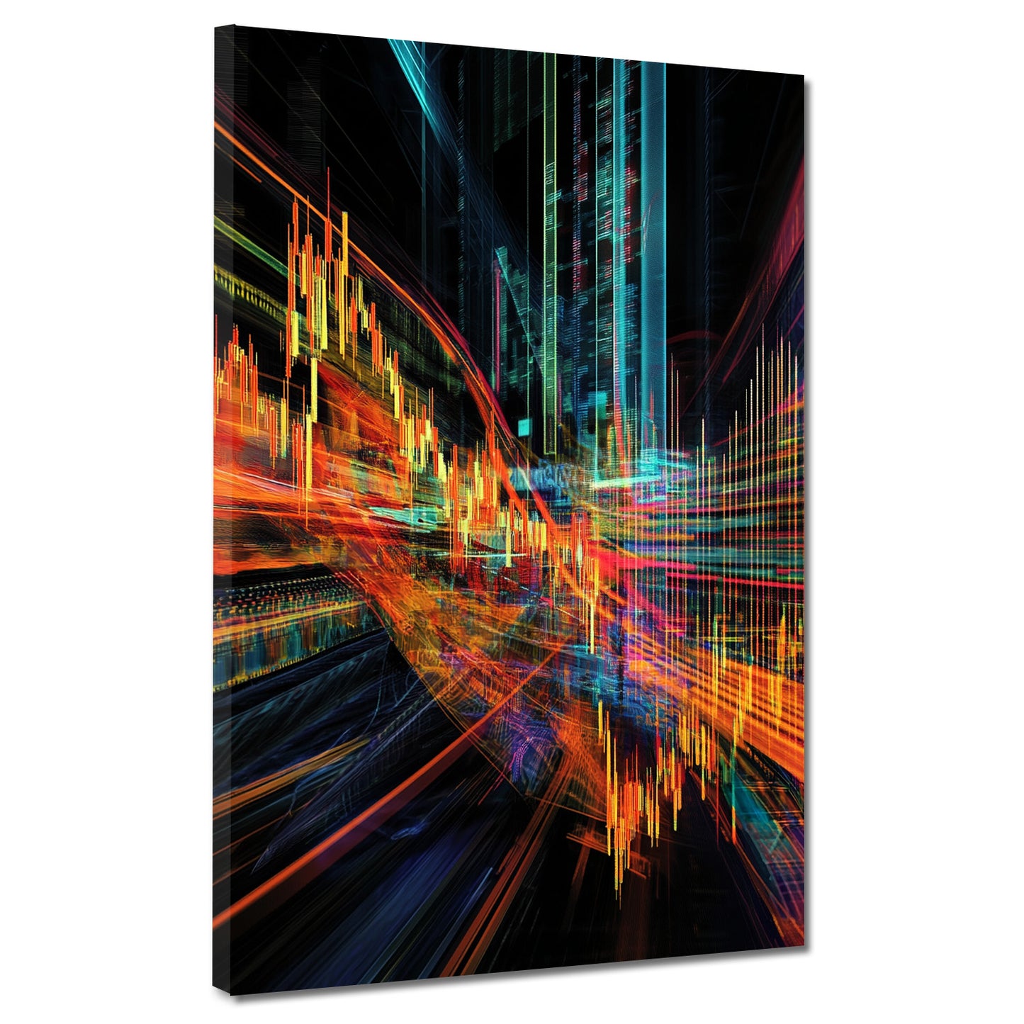 Aktiencharts Börse Neonfarben modern Wandbild Kunstwerk