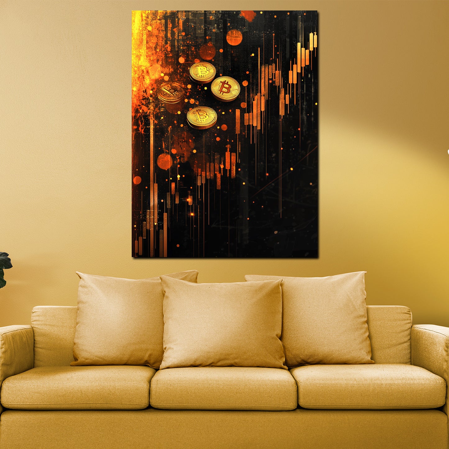 Wandbild Kunstwerk Bitcoin Kryptowährung Kursverlauf Investment Motivation