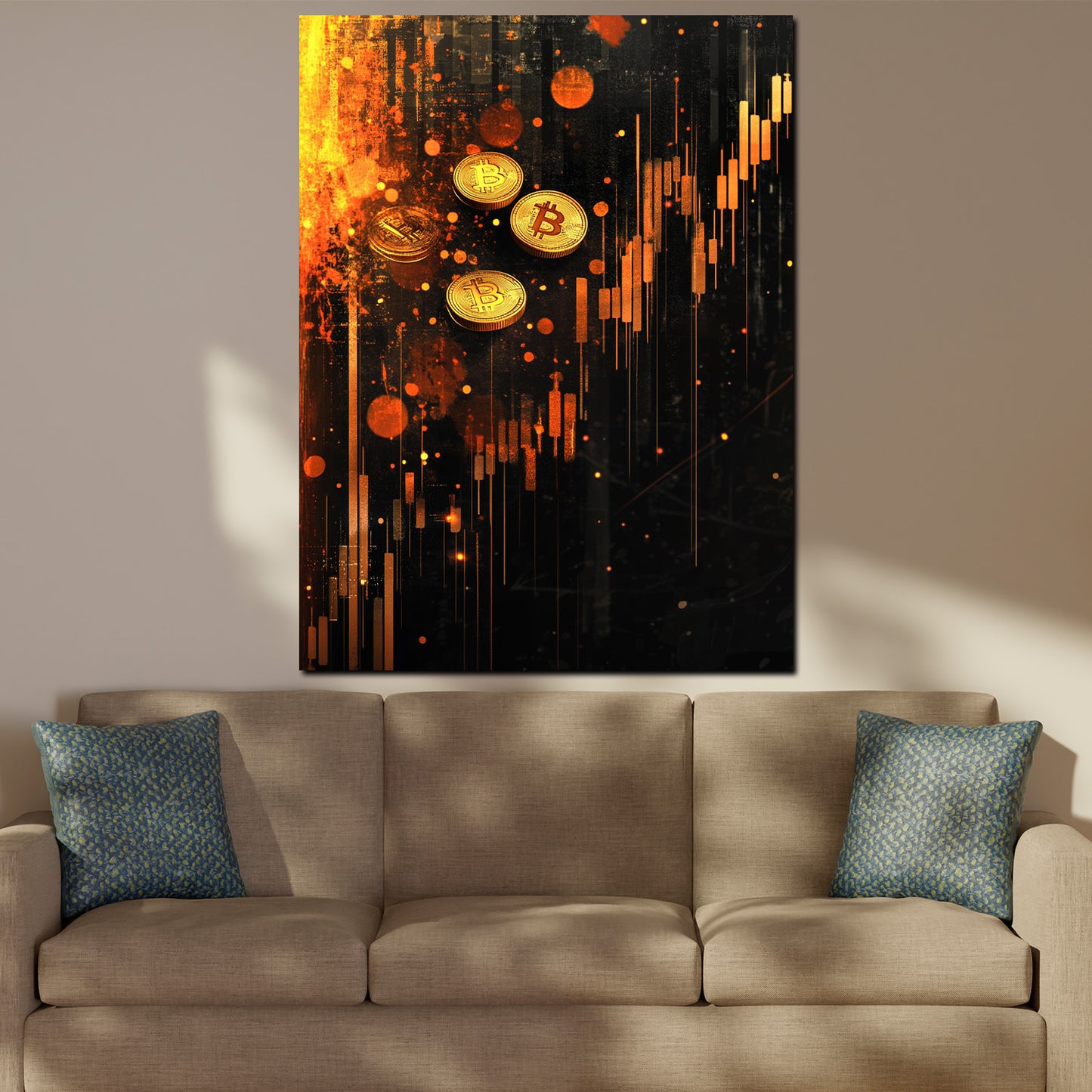 Wandbild Kunstwerk Bitcoin Kryptowährung Kursverlauf Investment Motivation