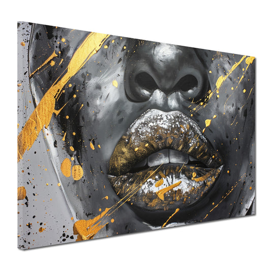 Black Women volle Lippen Gold Style Wandbild Kunstwerk
