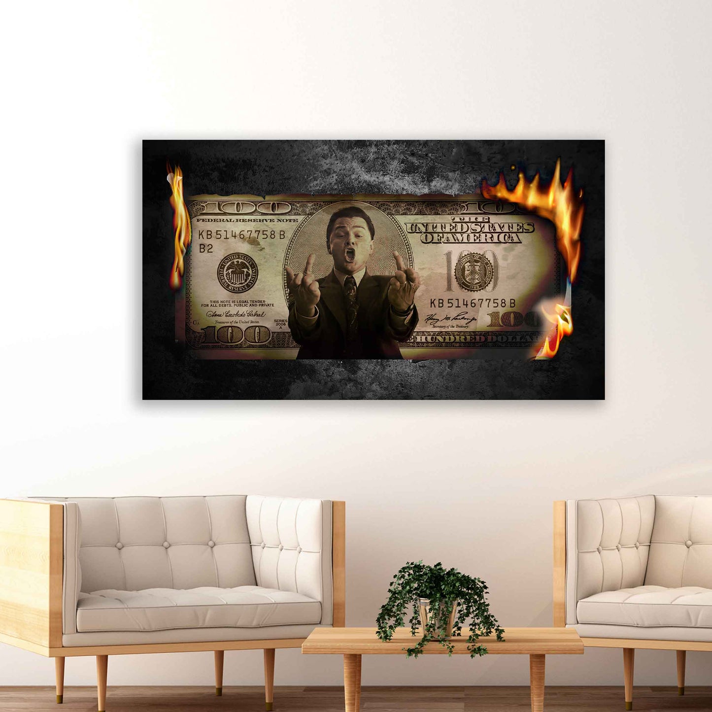 Burning Dollar Geld & Erfolg Leonardo Style Wandbild Kunstwerk