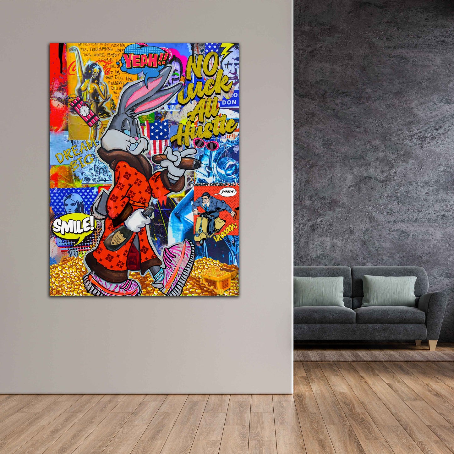 Comic Bunny Pop Art Style Wandbild Kunstwerk