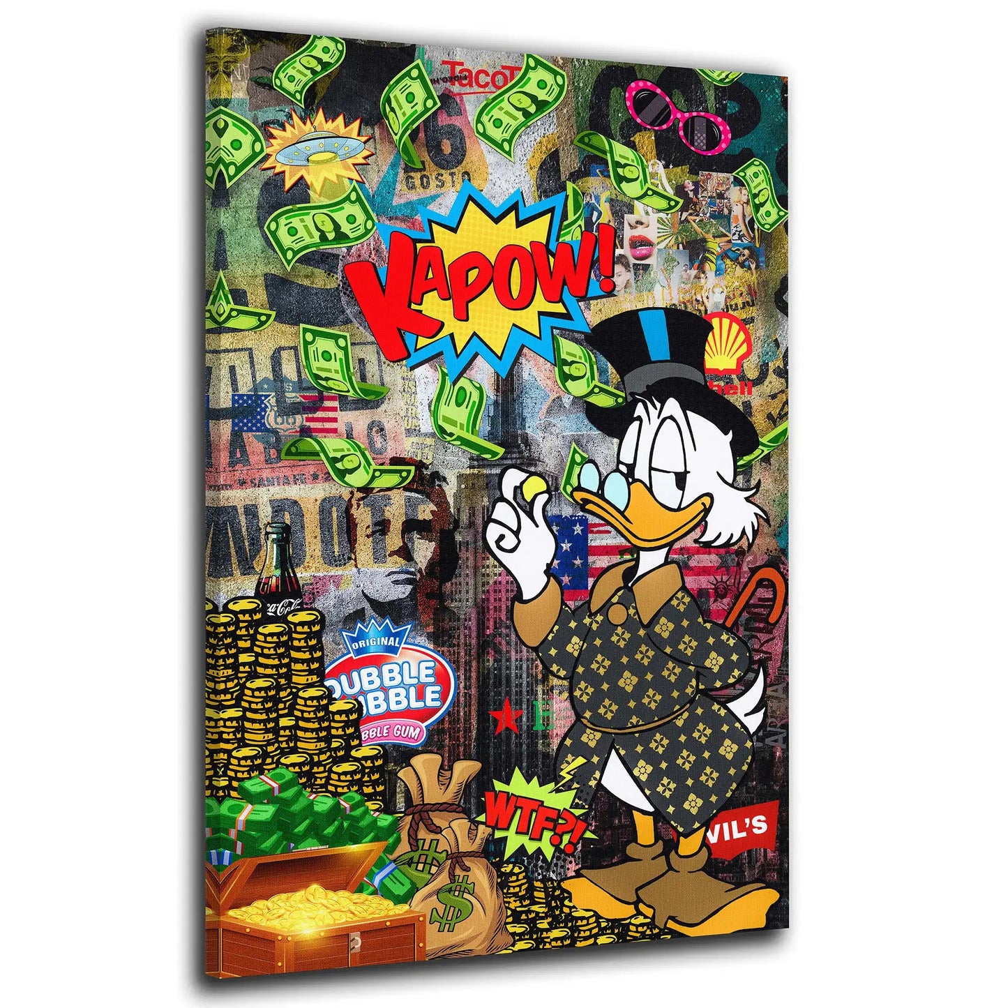 Wandbild Kunstwerk Comic Duck Geldregen Kapow!