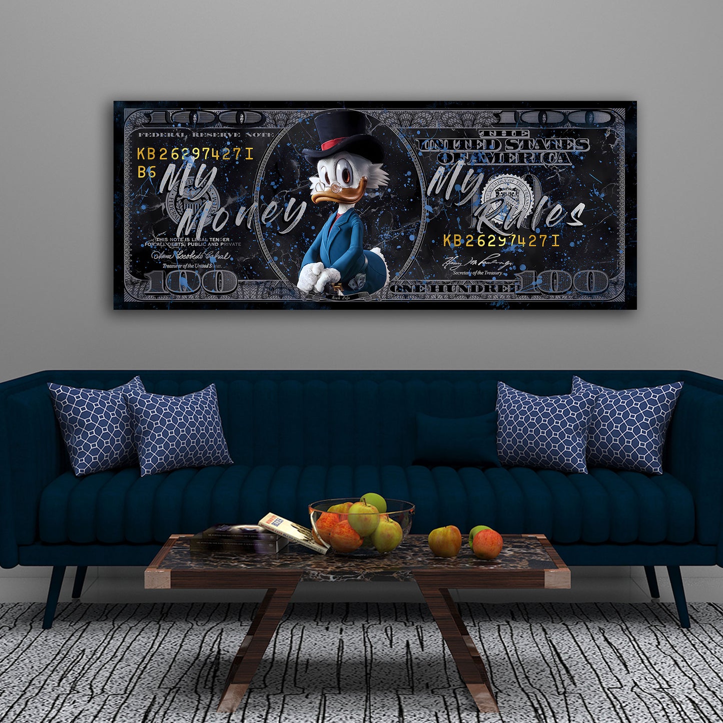Comic Duck Geldschein und Macht Wandbild Kunstwerk