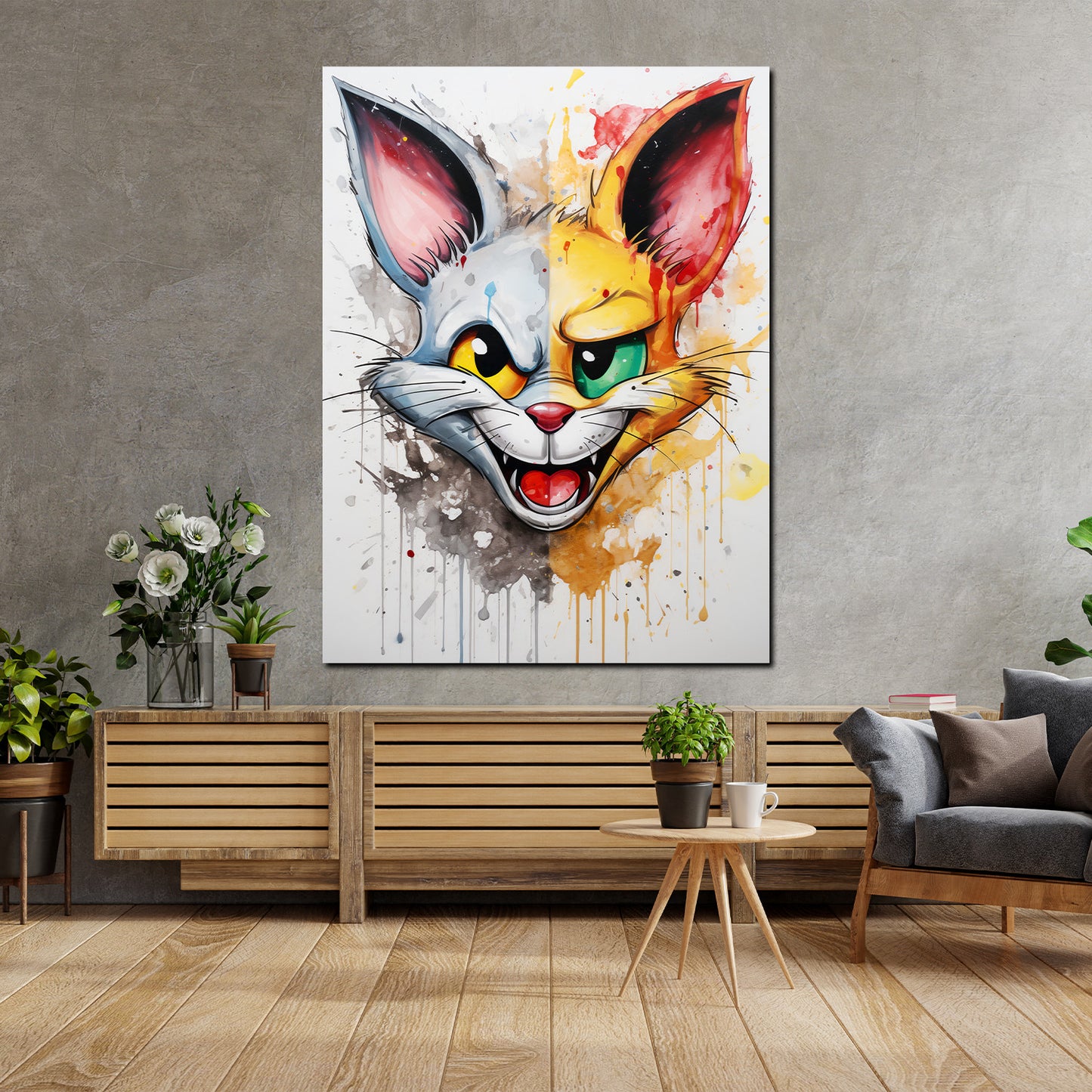 Wandbild Kunstwerk Comic Katze Two Faces Pop Art
