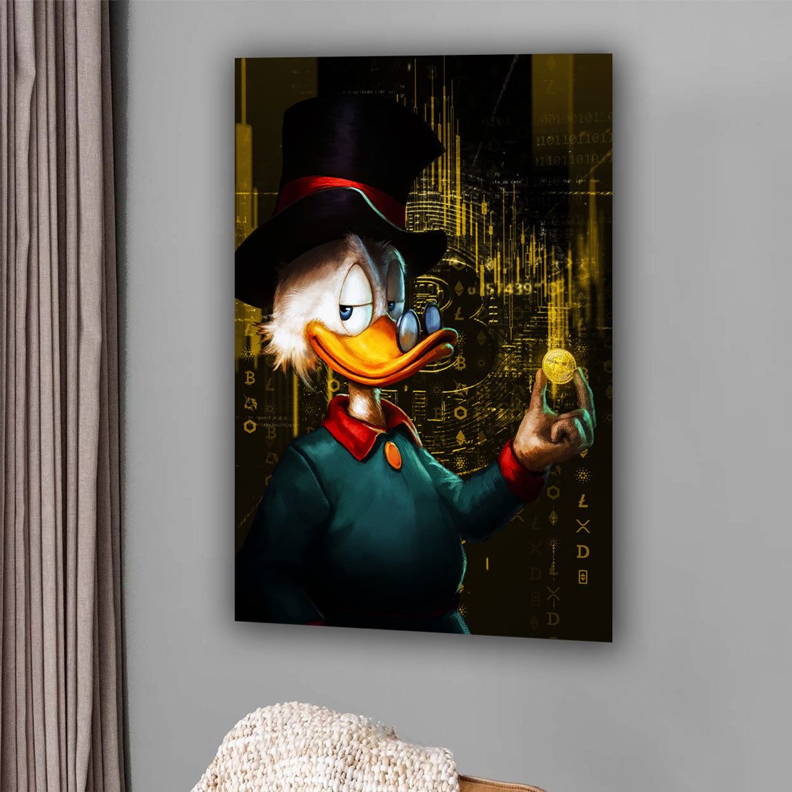 Dagobert Pop Art Bitcoin Gold Edition, Comic Wandbild Kunstwerk
