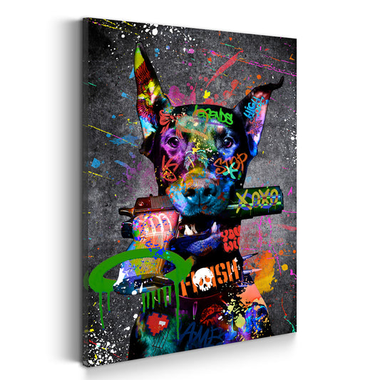 Dobermann Graffiti Street Art Wandbild Kunstwerk