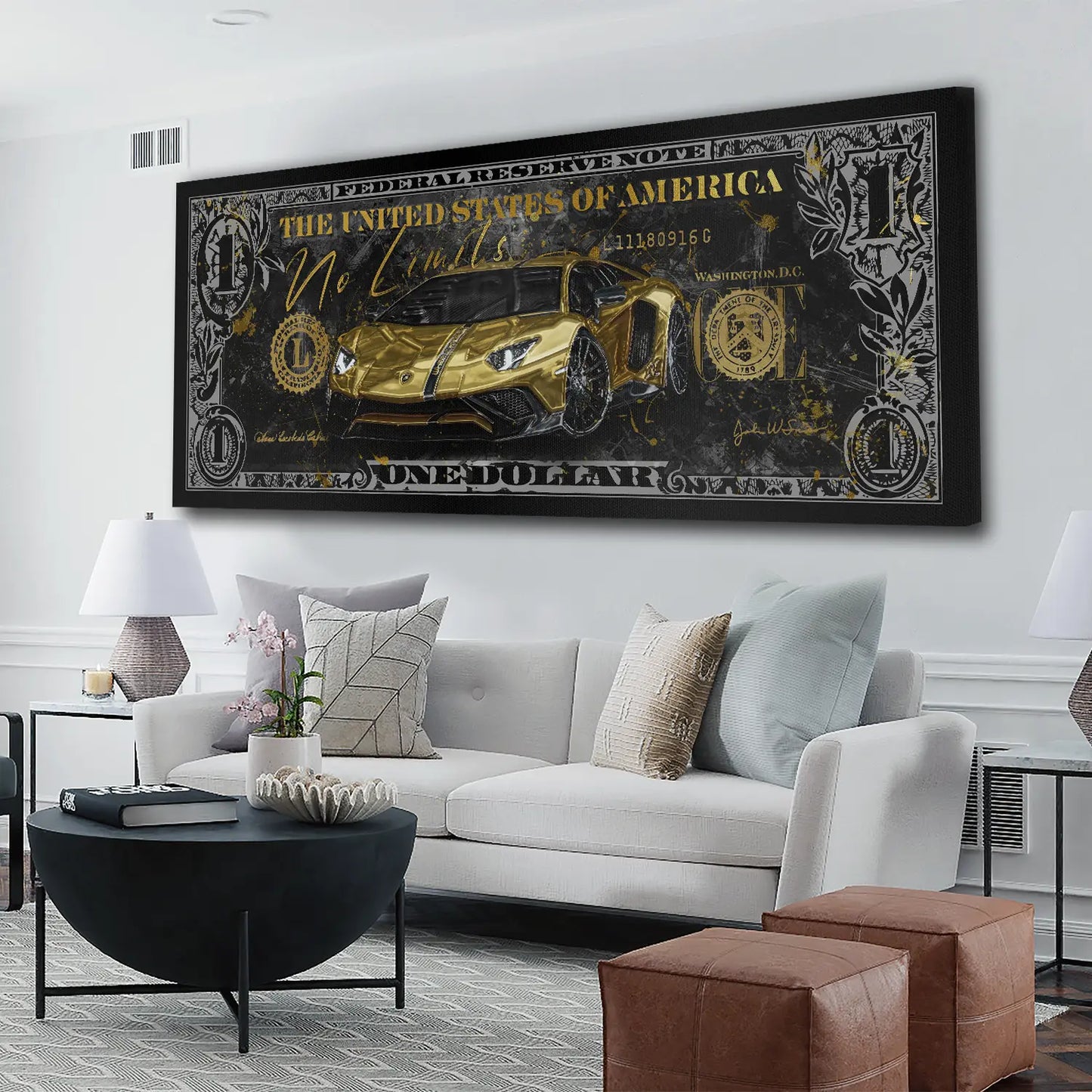 Lambo Kunstwerk Auto Dollar No Limits Pop Art Wandbild