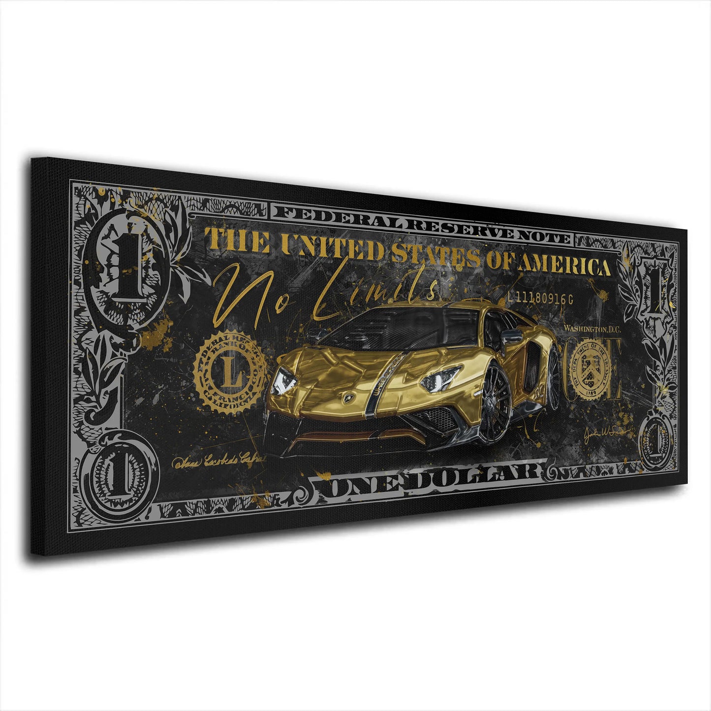 Lambo Kunstwerk Auto Dollar No Limits Pop Art Wandbild