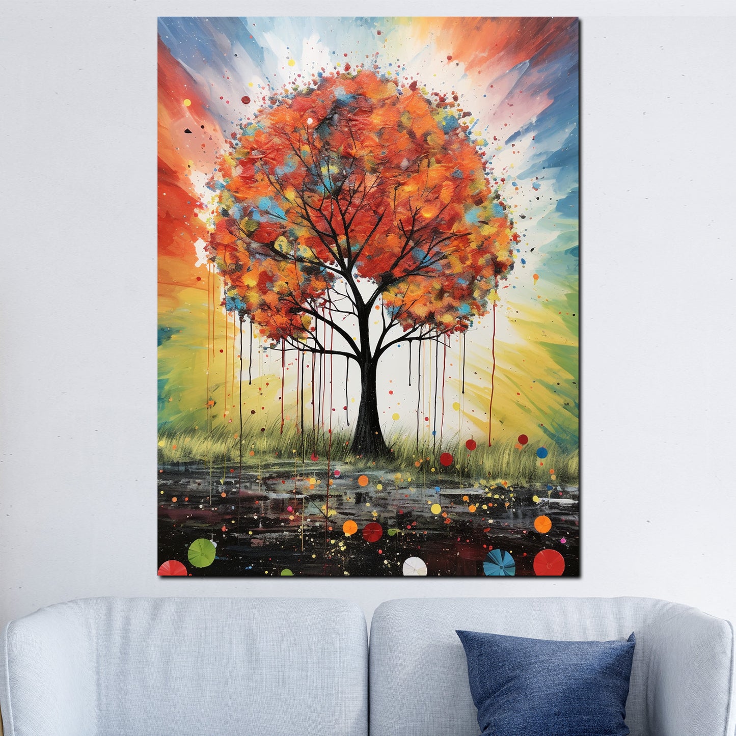 Farbefroher Baum leuchten Wandbild Kunstwerk