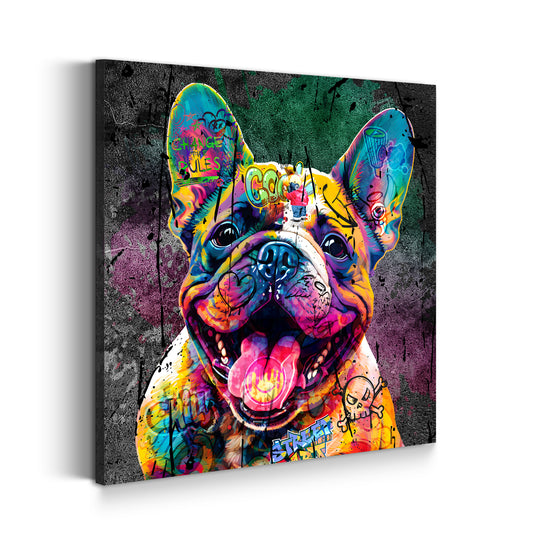 Französische Bulldogge Graffiti Street Art Style, Hund Wandbild Kunstwerk