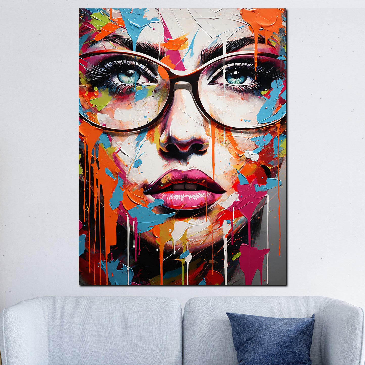 Frauengesicht mit Brille Colour Style Wandbild Kunstwerk