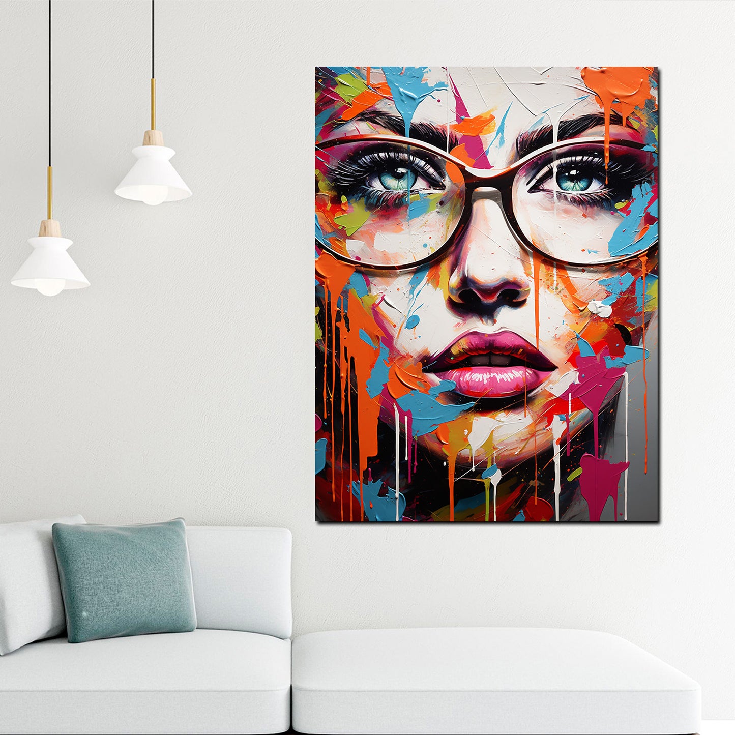 Frauengesicht mit Brille Colour Style Wandbild Kunstwerk