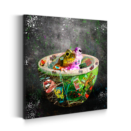 Frosch in Badewanne Graffiti Pop Art Style Wandbild Kunstwerk