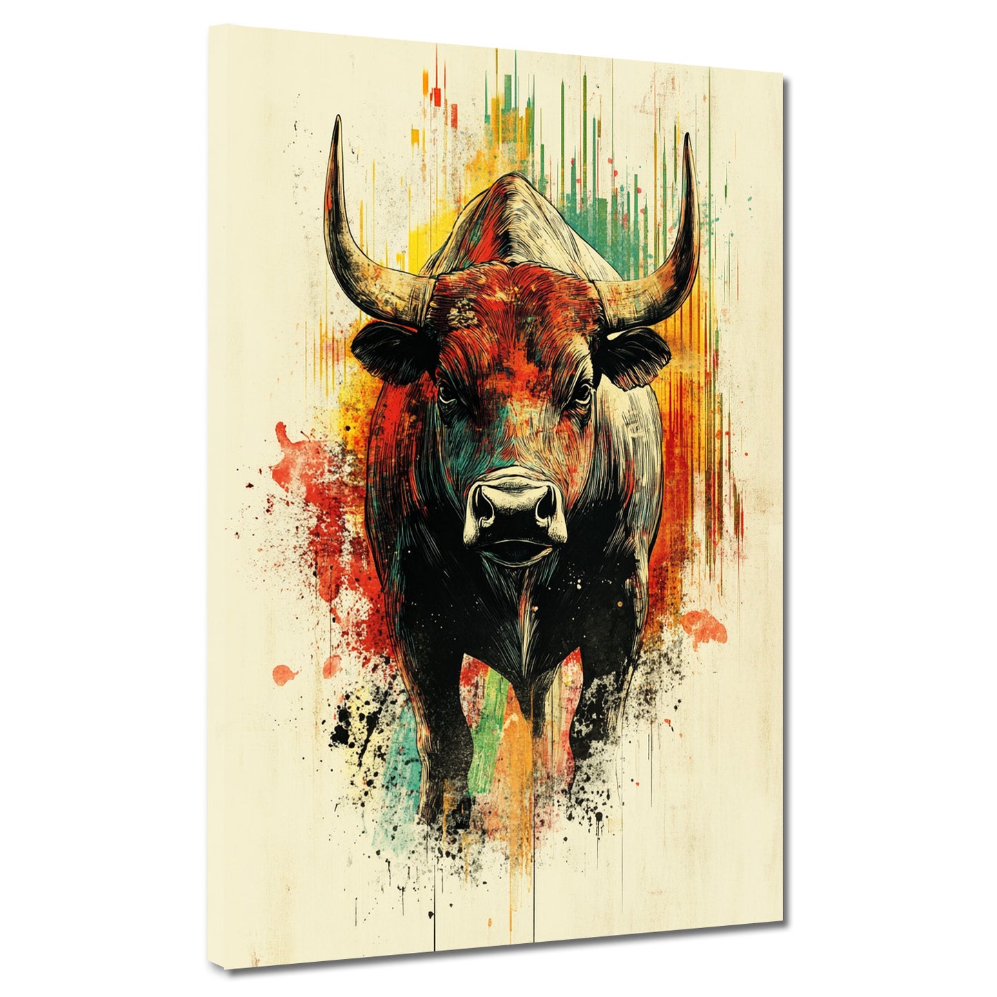 Geld und Erfolg Börse Bulle bunt Motivation Wandbild Kunstwerk