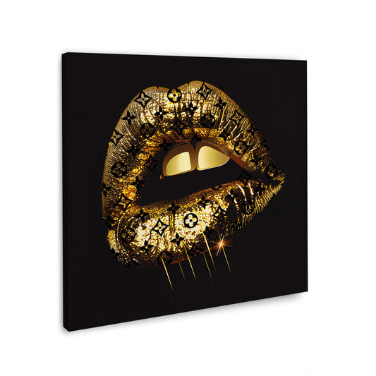 Goldene Lippen mit edlem Muster und Stil Wandbild Kunstwerk