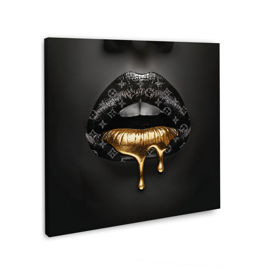 Goldene Lippen und luxuriöse Ästhetik Wandbild Kunstwerk