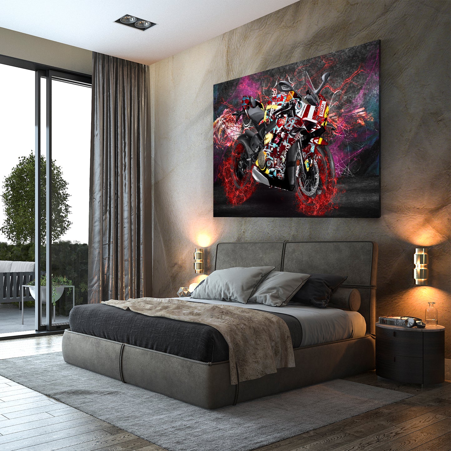Graffiti Motorrad High Speed Wandbild Kunstwerk