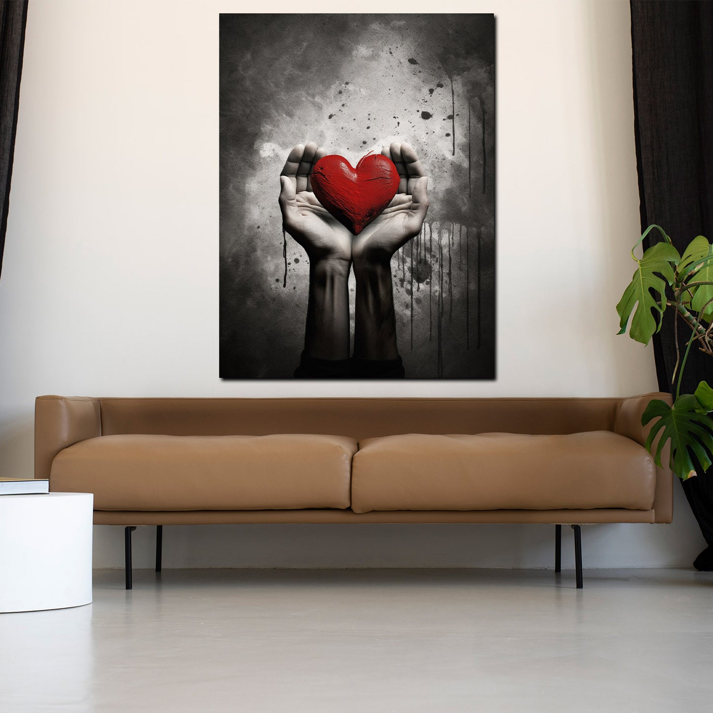 Hände mit Herz Abstract Black Style Wandbild Kunstwerk
