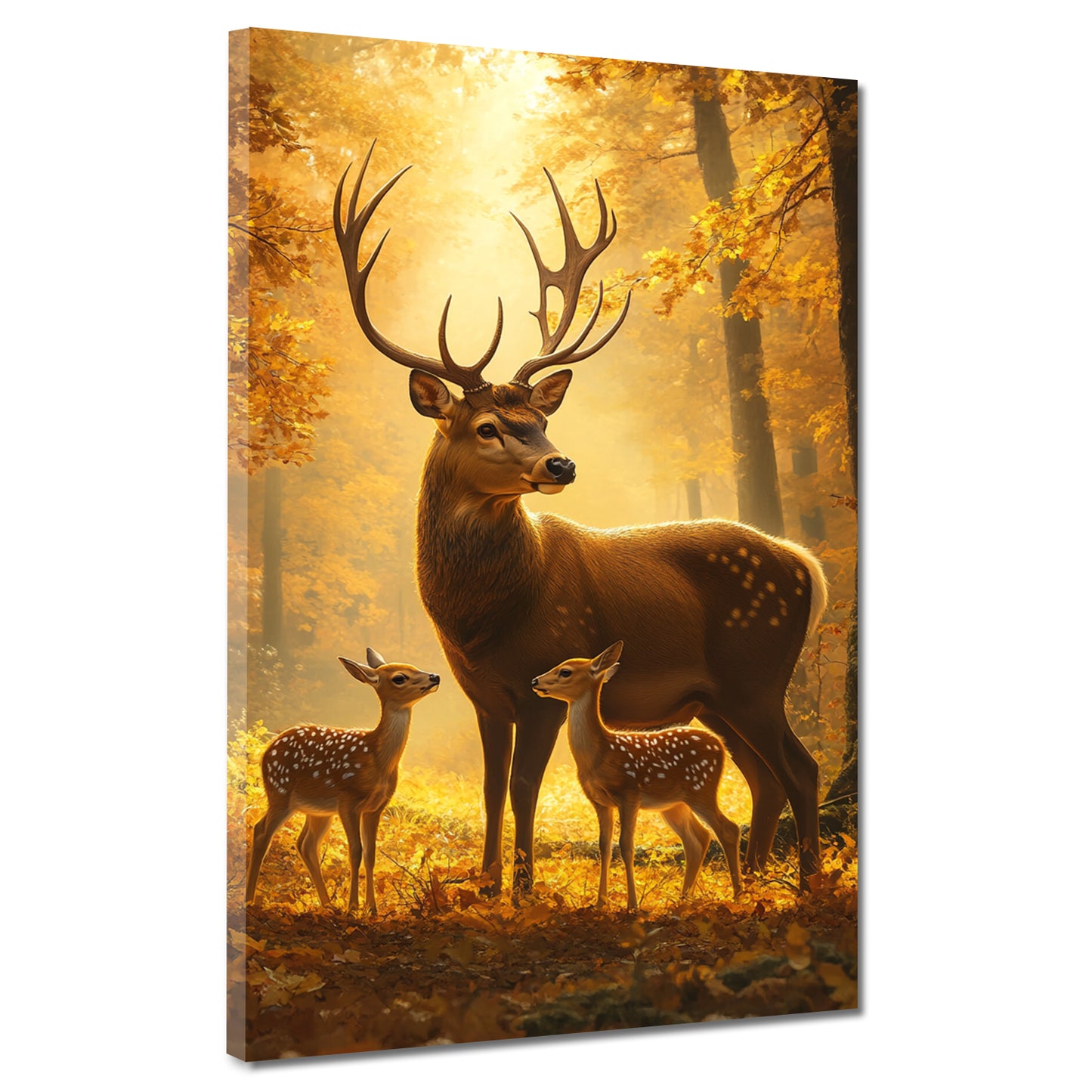 Wandbild Kunstwerk Hirsche Geborgenheit Herbstwald
