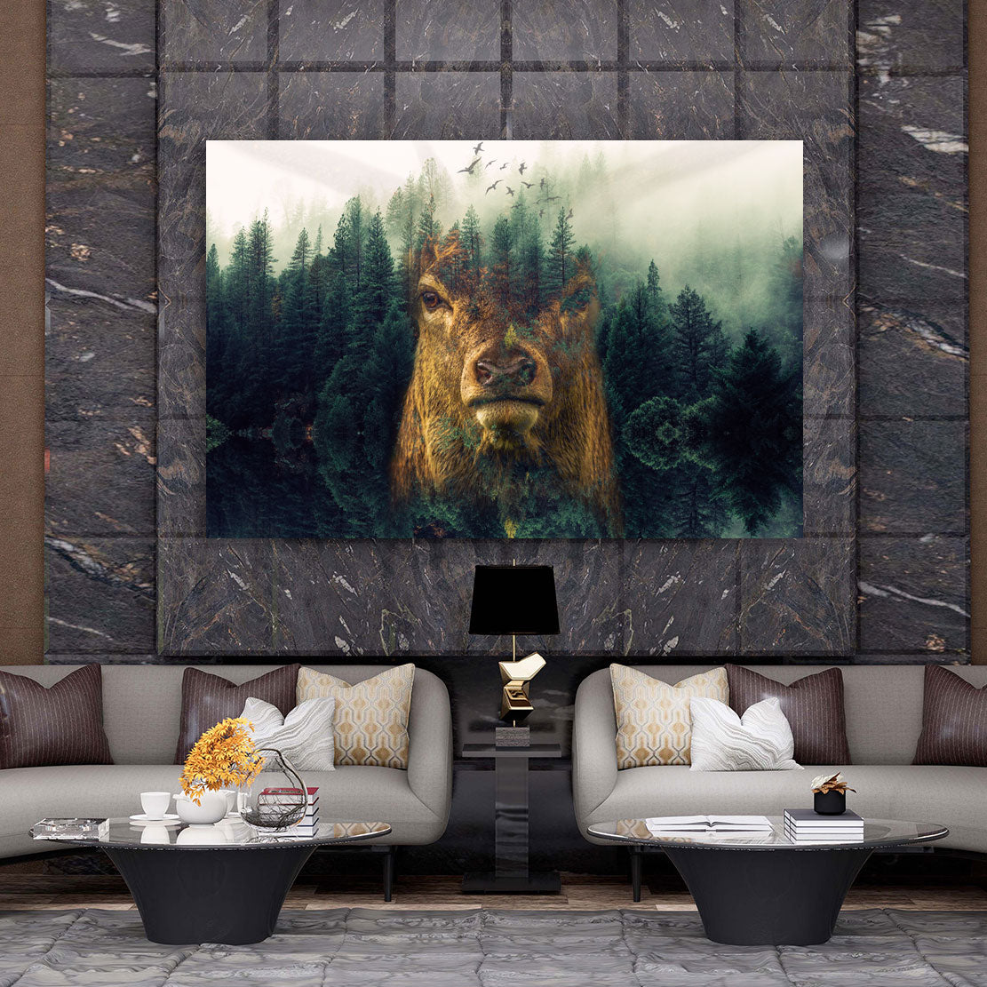 Hirschkopf Wald Abstrakt Wandbild Kunstwerk