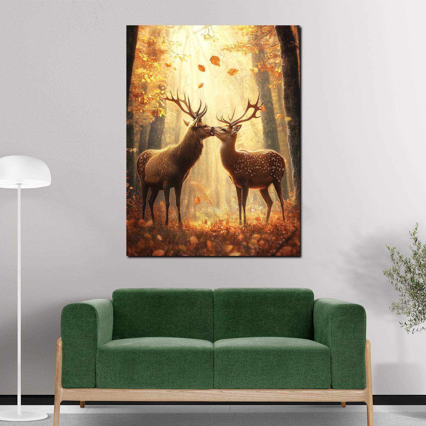Wandbild Kunstwerk Hirschpaar Liebe Waldromantik Herbst
