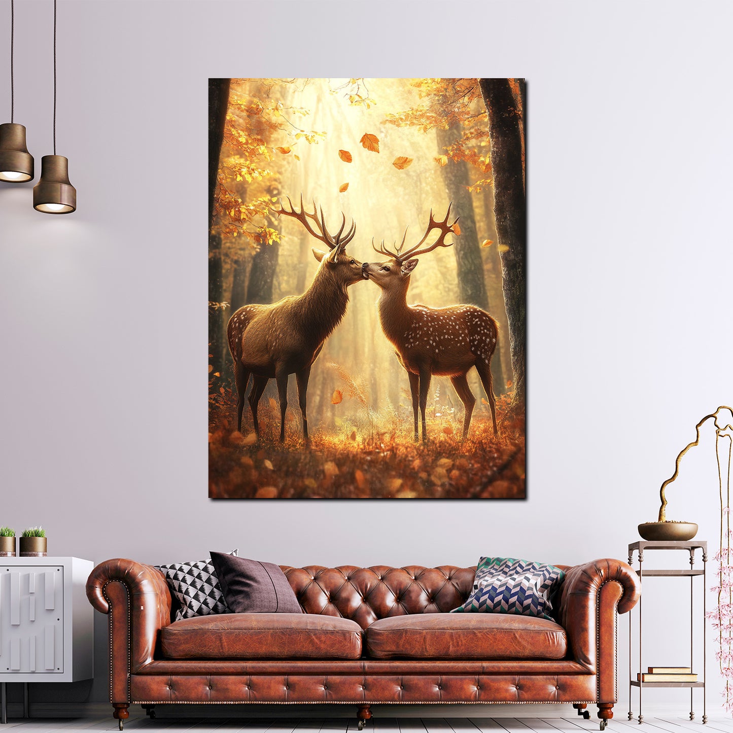 Wandbild Kunstwerk Hirschpaar Liebe Waldromantik Herbst