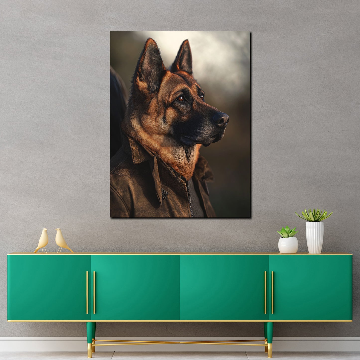Hund mit Kleidung Portrait einzigartig Wandbild Kunstwerk