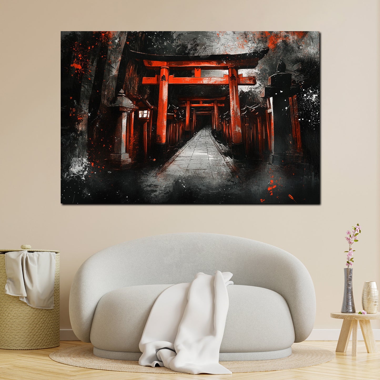 Japanischer Torii Weg rot schwarz mystisch Wandbild Kunstwerk