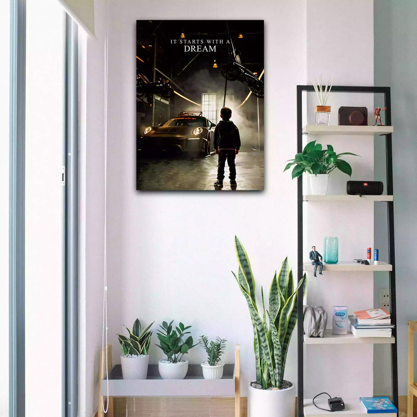 Junge Sportwagen Zitat Werkstatt Erfolg Motivation Wandbild Kunstwerk