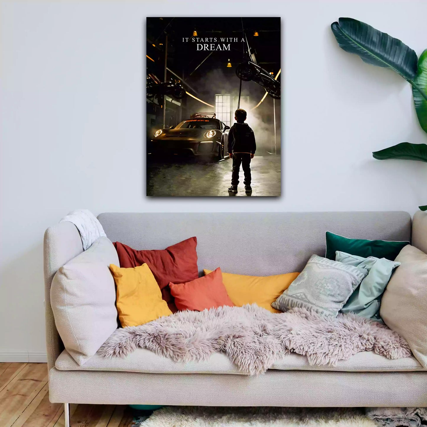 Junge Sportwagen Zitat Werkstatt Erfolg Motivation Wandbild Kunstwerk