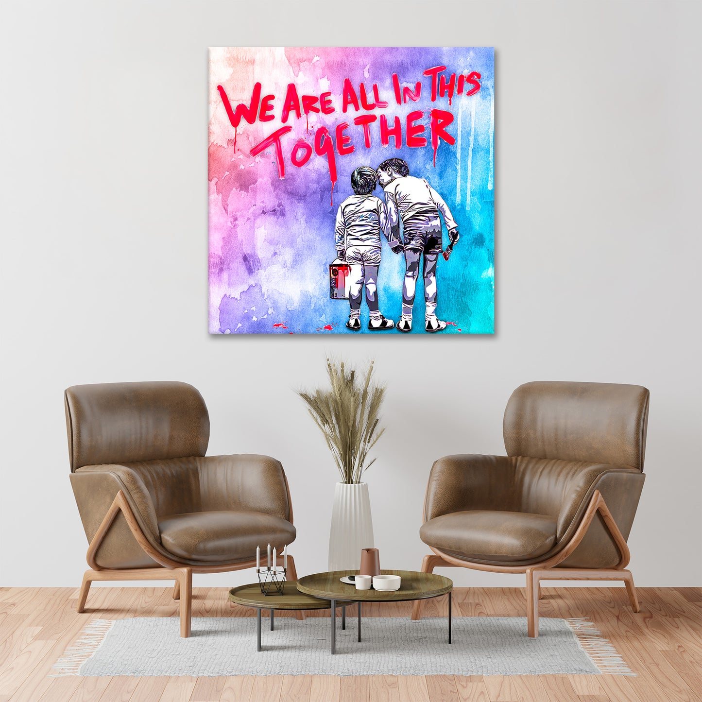 2 Kinder We Are All In This Together, Pop Art Wandbild Kunstwerk