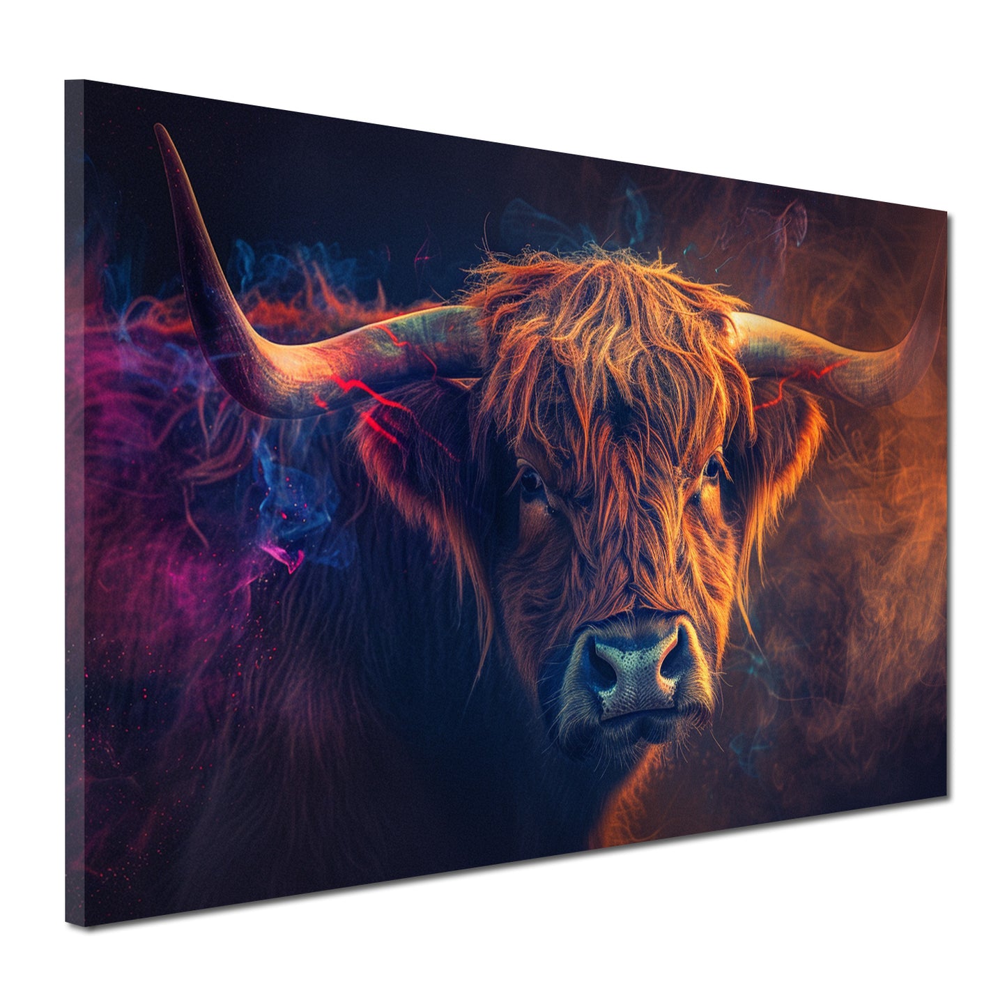 Wandbild Kunstwerk Kuh Farbenspiel Rauch Dynamik modern