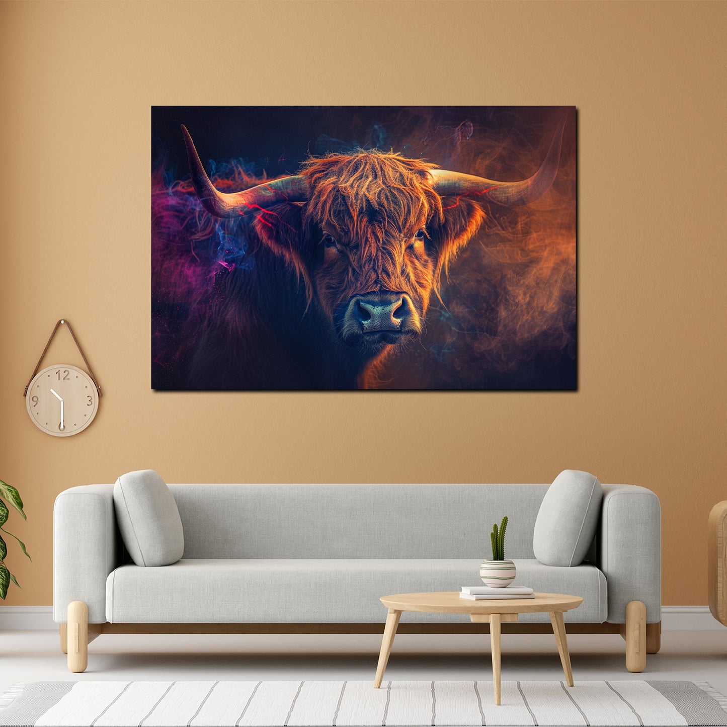 Wandbild Kunstwerk Kuh Farbenspiel Rauch Dynamik modern