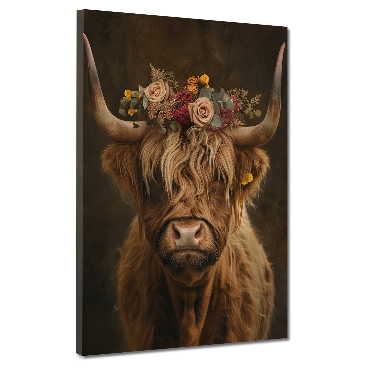 Wandbild Kunstwerk Kuh mit Blumen Boho Romantik Naturstil modern