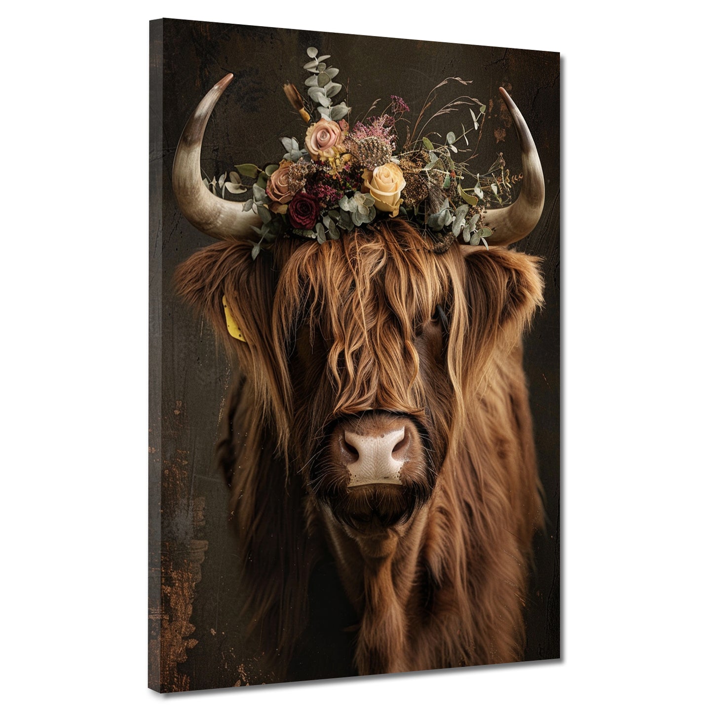 Wandbild Kunstwerk Kuh rustikal floral Vintage Stil