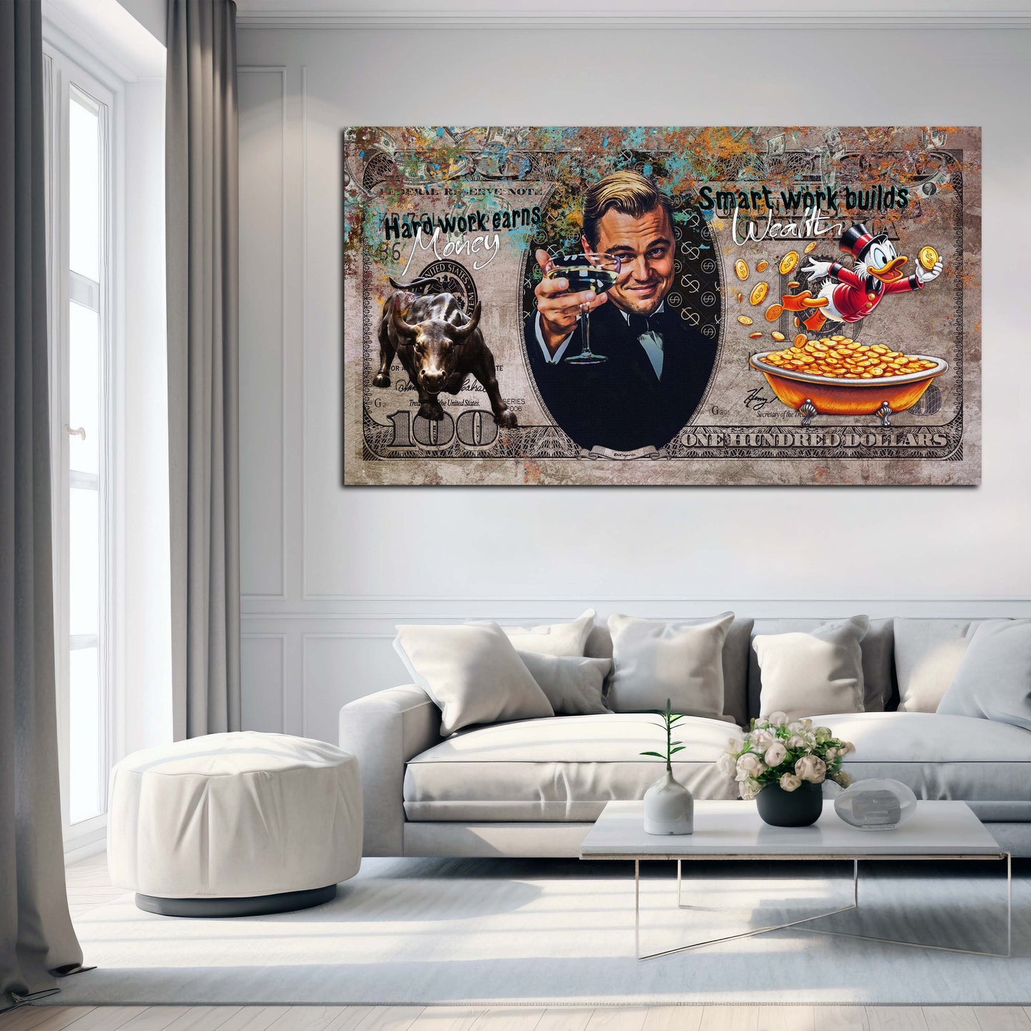 Leo Gatsby Hard Work Money Smart Wealth Wandbild Kunstwerk