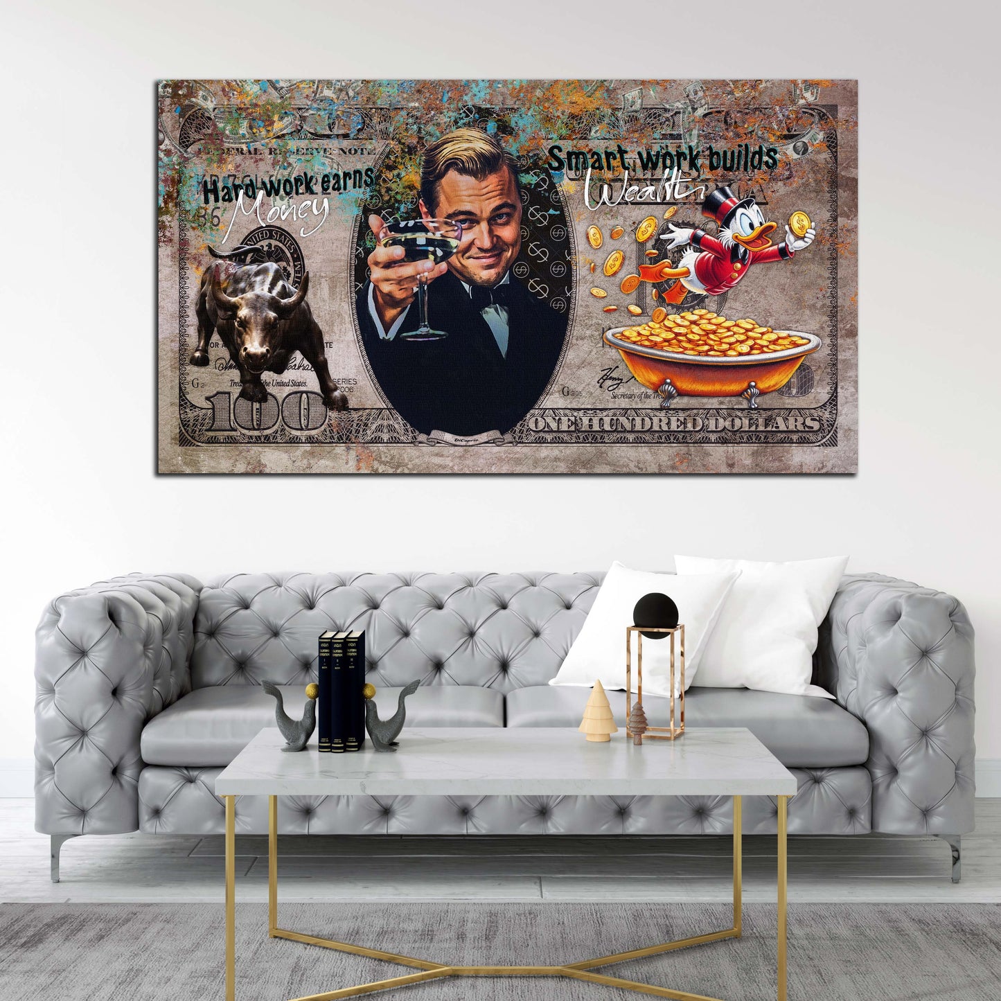 Leo Gatsby Hard Work Money Smart Wealth Wandbild Kunstwerk