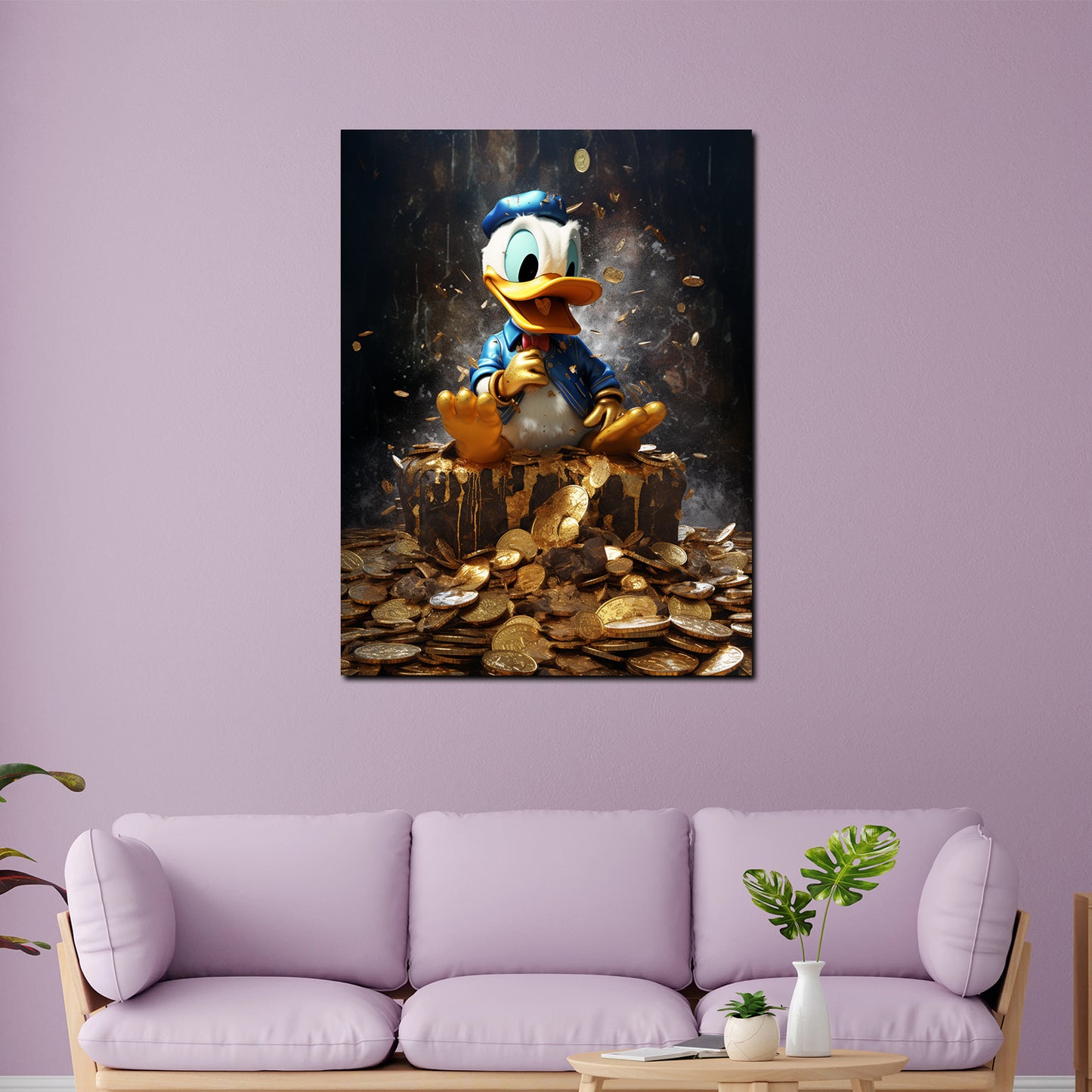 Little Duck sitzend in Goldmünzen Wandbild Kunstwerk