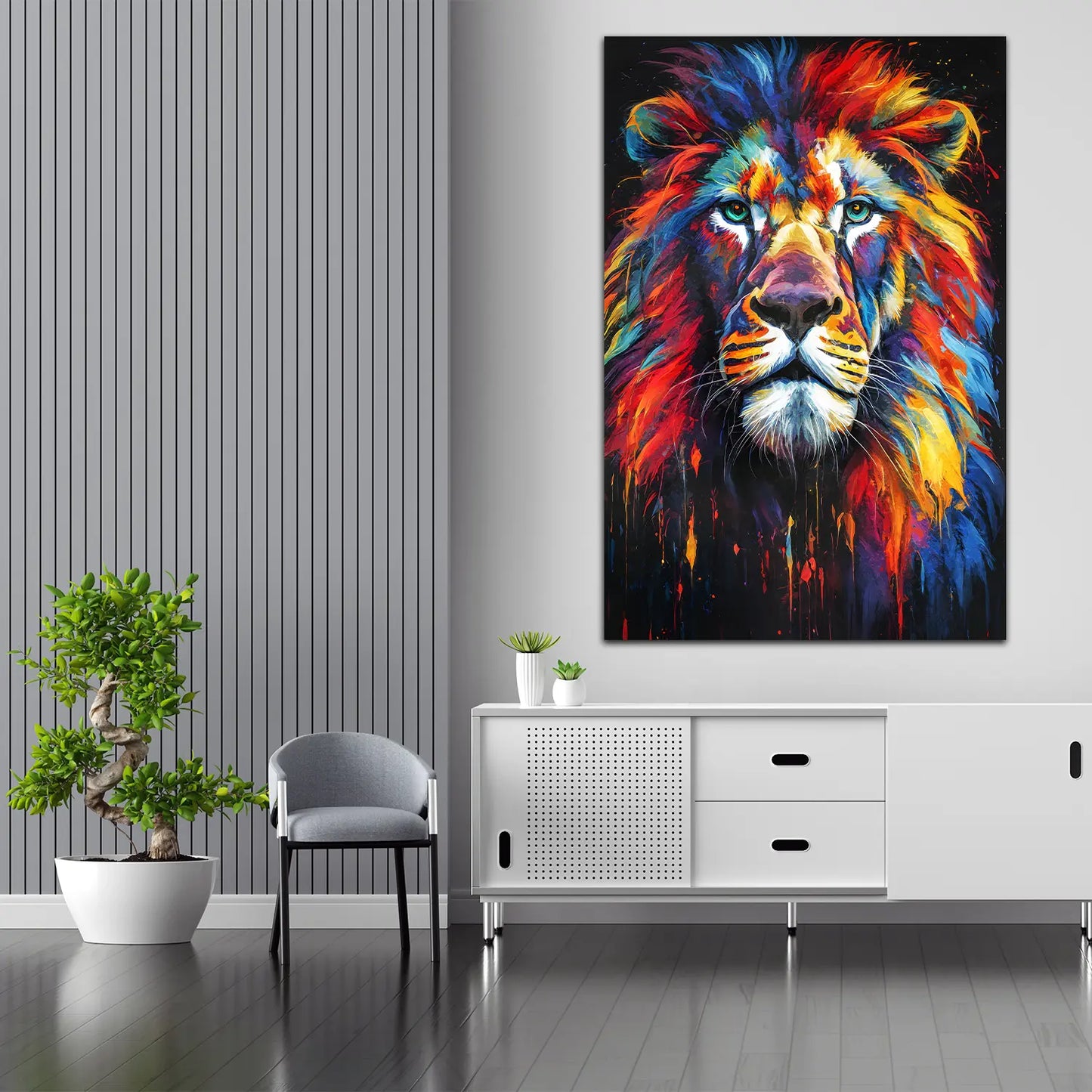 Löwe Abstract Pop Art Colour Style Wandbild Kunstwerk