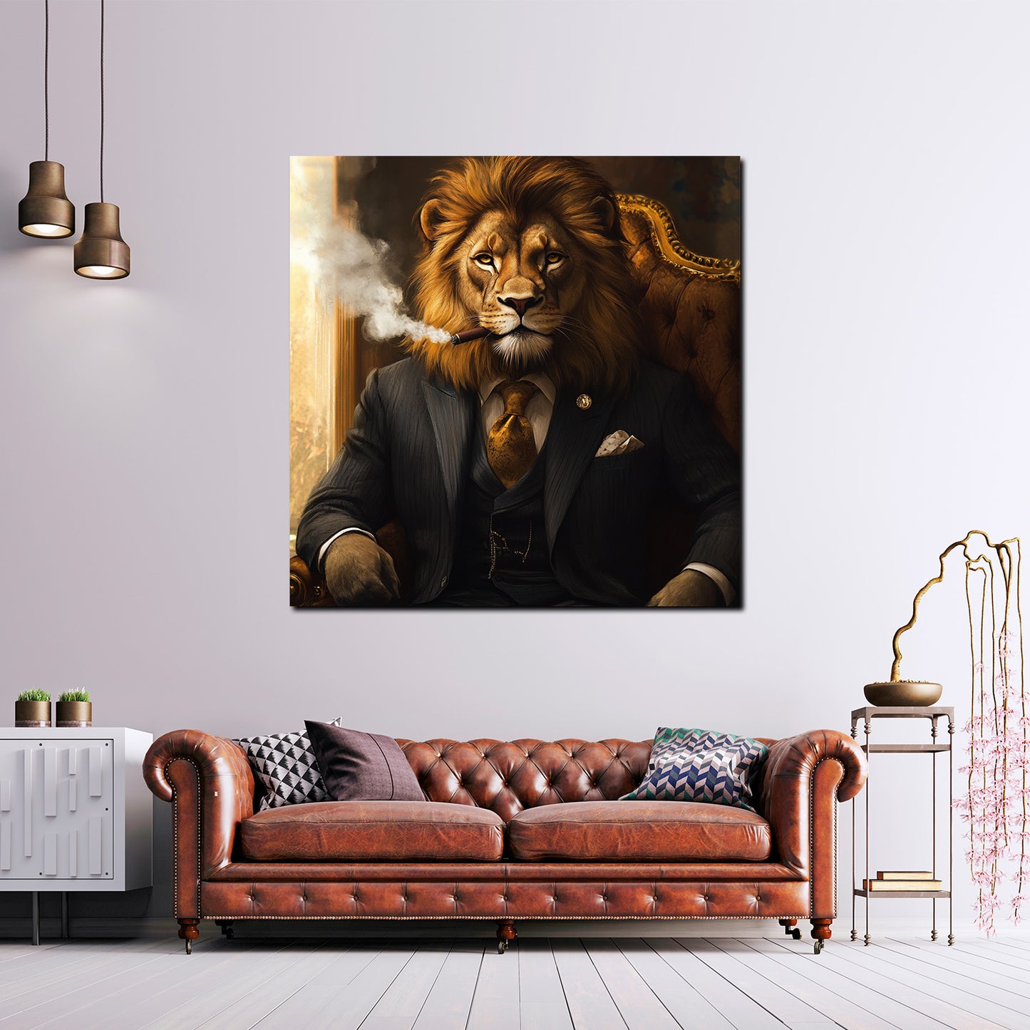 Wandbild Kunstwerk Löwe Anzug Zigarre Erfolg Motivation modern